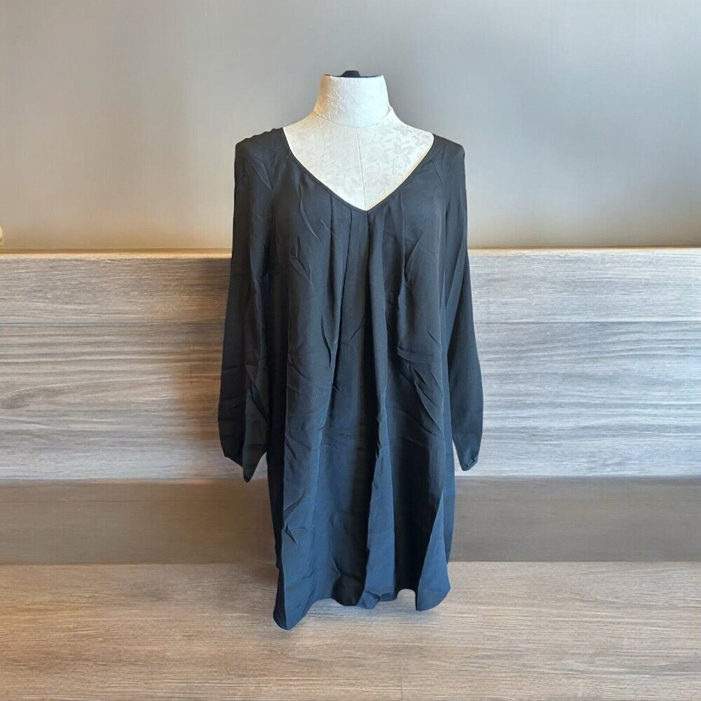 Amanda Uprichard Dress Womens M SILK Black V-Neck long sleeve Shift Mini
